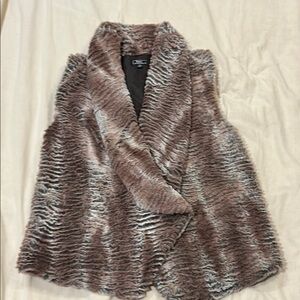 Lisa International Faux Fur Vest Brown and Gray Animal Print
